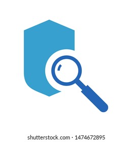 Shield with magnifying glass logo template vector icon design