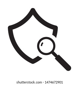 Shield with magnifying glass logo template vector icon design