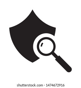 Shield with magnifying glass logo template vector icon design