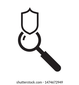 Shield with magnifying glass logo template vector icon design