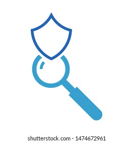 Shield with magnifying glass logo template vector icon design