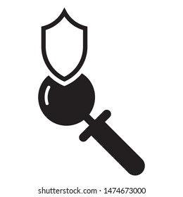 Shield with magnifying glass logo template vector icon design