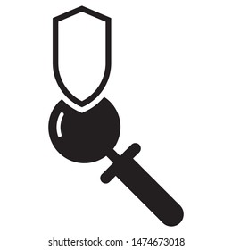 Shield with magnifying glass logo template vector icon design