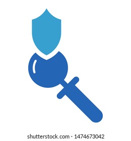 Shield with magnifying glass logo template vector icon design