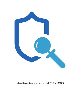 Shield with magnifying glass logo template vector icon design