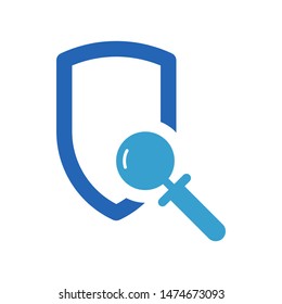 Shield with magnifying glass logo template vector icon design