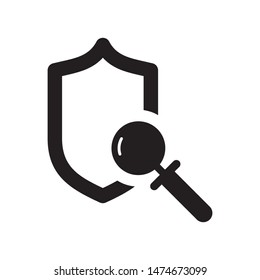 Shield with magnifying glass logo template vector icon design