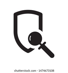Shield with magnifying glass logo template vector icon design