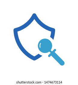 Shield with magnifying glass logo template vector icon design