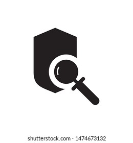 Shield with magnifying glass logo template vector icon design