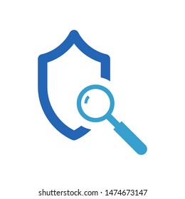 Shield with magnifying glass logo template vector icon design