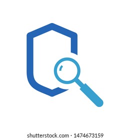 Shield with magnifying glass logo template vector icon design