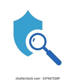 Shield with magnifying glass logo template vector icon design