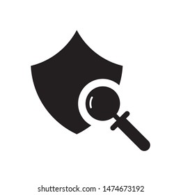 Shield with magnifying glass logo template vector icon design