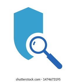 Shield with magnifying glass logo template vector icon design