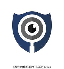 shield with magnifying glass logo vector.