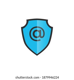 Shield with mail and e-mail icon. Guard sign. Security, safety, protection, privacy concept. Safe mail. Stock vector illustration isolated on white background.