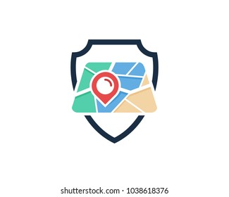 Shield Map Icon Logo Design Element