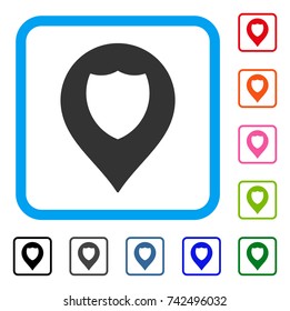 Shield Marker icon. Flat grey iconic symbol inside a light blue rounded square. Black, gray, green, blue, red, orange color additional versions of Shield Marker vector.