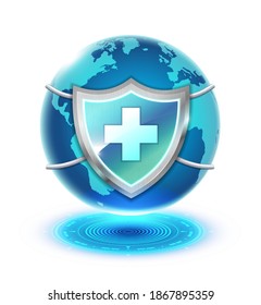 The shield mask protecting from virus, High technology, Healthy the world, Vector and Illustration.
