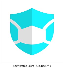 Shield with mask vector icon template for preventive from virus on white background