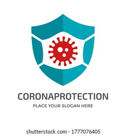 Shield with mask vector logo template. This logo suitable for preventive from virus.