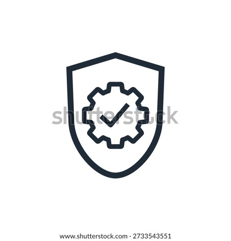 A shield with a mechanism marked with a check mark. Reliable, proven protection.Vector linear icon illustration isolated on white background.