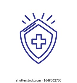 shield with medical cross icon over white background, line detail style, vector illustration