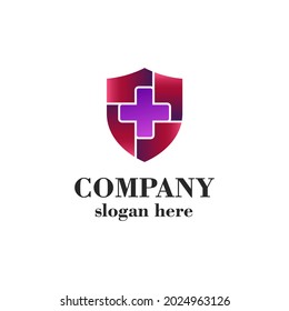 Shield Medical Cross Logo Design. Health Insurance Logo Template. Hospital Health Access