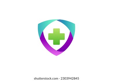 Shield and medical cross symbol creative logo design concept