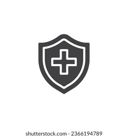 Shield with medical cross vector icon. filled flat sign for mobile concept and web design. Health protection shield glyph icon. Symbol, logo illustration. Vector graphics