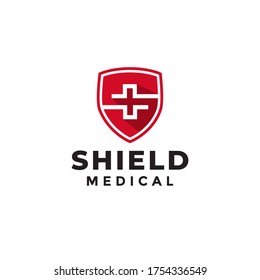shield medical logo, creative cross health with shield letter s vector