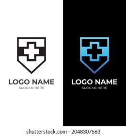 shield and medical logo design template concept vector with flat black and blue color style