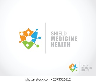 shield medicine logo creative virus molecule health design concept