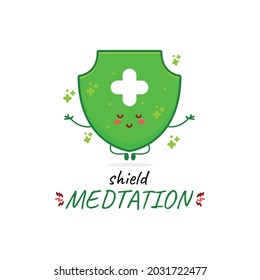 Shield meditation cute cartoon character mascot