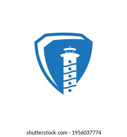 Shield Mercusuar logo design vector illustration, Creative Mercusuar logo design concept template, symbols icons