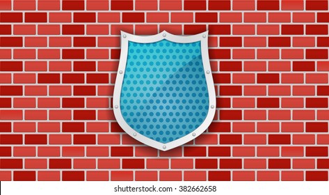 shield metallic 3d icon on brick wall