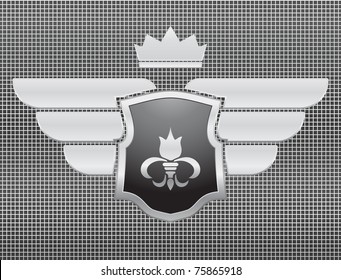 shield metallic with crown and wings