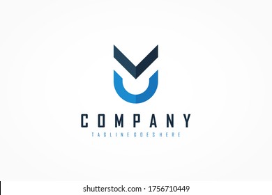Shield Military Letter M and U Logo. Black Blue Geometric Style isolated on White Background. Flat Vector Logo Design Template Element
