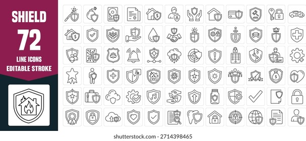 Paquete de iconos de línea delgada mínima de escudo para protección de seguridad e interfaz de Web