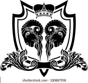 Shield with mirror ram and crown black stencil
