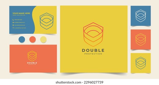 shield modern logo in simple mono line and business card
