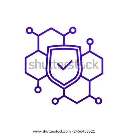 shield and molecules line icon on white