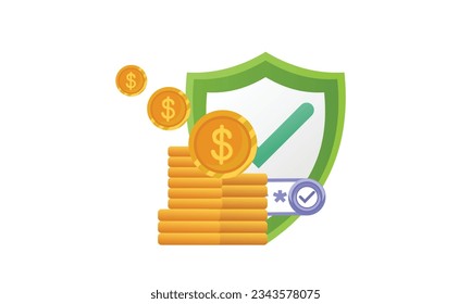 shield and money coins icon vector.on white background.Vector Design Illustration.