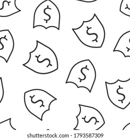 Shield with money icon in flat style. Cash protection vector illustration on white isolated background. Banking seamless pattern business concept.
