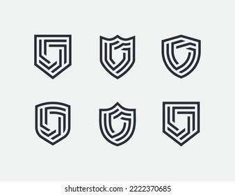 Shield Monogram Logo Bundle Set Concept icon symbol sign Element Design. Security, Protection, Guardian Logotype. Vector illustration template