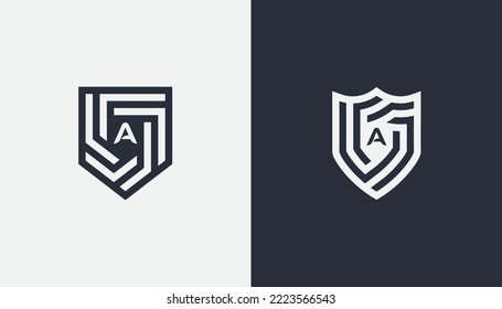 Schild Monogram Logo Concept Symbol Symbol Symbol Design Element Design mit dem Anfangsbuchstaben A. Cyber, Security, Protection, Guardian Logotype. Vektorgrafik-Vorlage