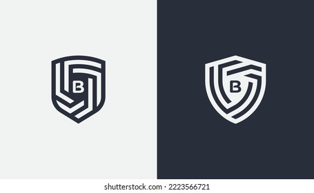Símbolo del concepto del logotipo Escudo Monograma Símbolo del símbolo Elemento Diseño con letra inicial B. Ciber, seguridad, protección, logotipo de guardianes. Plantilla de ilustración de vector