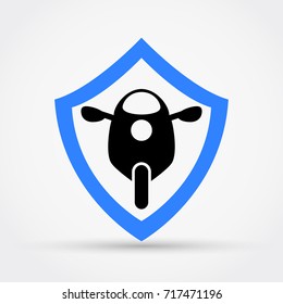 Shield And Motorcycle, Insurance Concept Logo.
