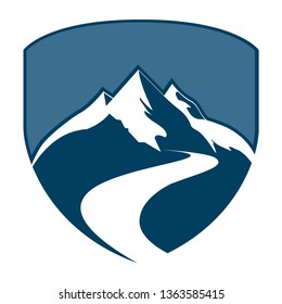 Shield mountain badge concept design. Symbol graphic template element 